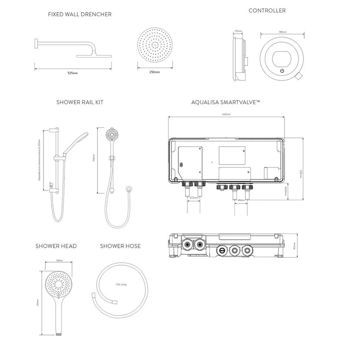 Aqualisa Optic Q Smart Digital Shower Concealed with Adjustable & Wall Fixed Head - Gravity Pumped
