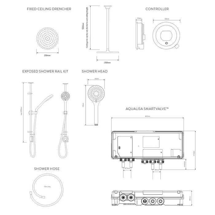 Aqualisa Optic Q Smart Digital Shower Exposed with Adjustable & Ceiling Fixed Head - Gravity Pumped