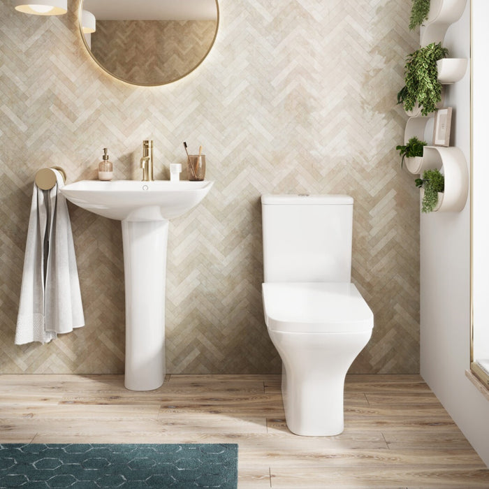 Scudo Porto Rimless Open Back Close Coupled Toilet with Soft Close Seat