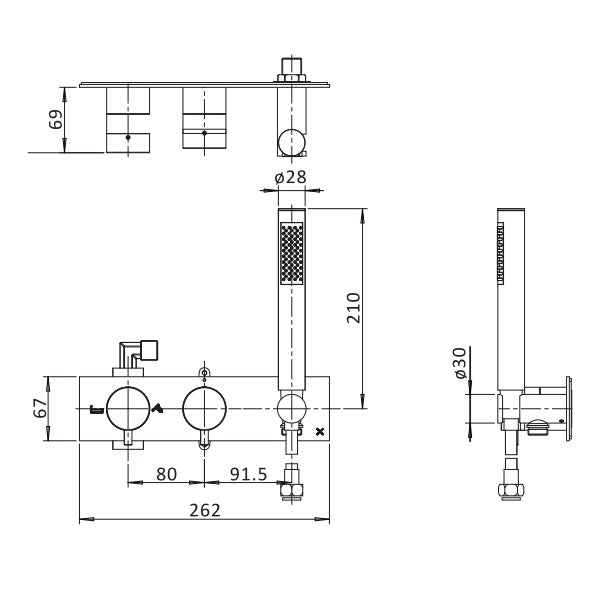 Crosswater MPRO 2 Outlet 2 Handle Thermostatic Bath Concealed Shower Valve With Kit