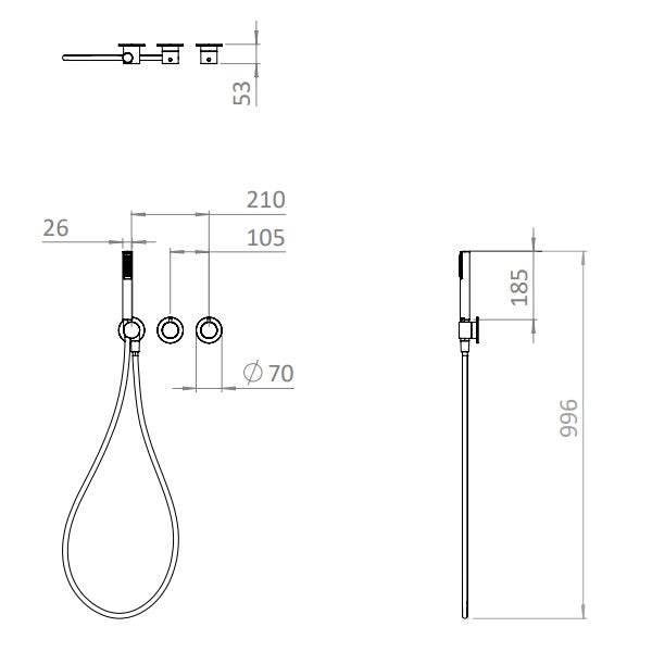 Crosswater Module 3ONE6 2 Outlet Thermostatic Concealed Shower Valve With Trim set And Shower Handset