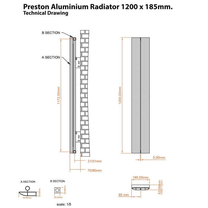 Eastbrook Preston Aluminium Vertical Designer Radiator - Matt White
