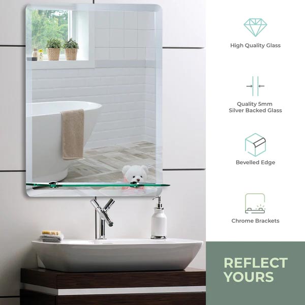Bonita Rectangular Non-Illuminated Mirror with Shelf - 600mm x 450mm