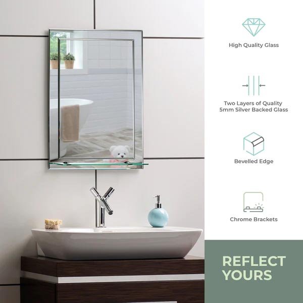 Iowa Rectangular Non-Illuminated Mirror with Shelf - 500mm x 400mm