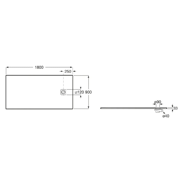 Roca Terran-N Superslim Stonex Anti-Slip Rectangular Shower Tray with Waste