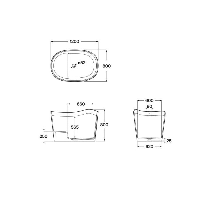 Roca Ohtake Oval Stonex Freestanding Japanese Bath with Click Clack Waste & Trap - 1200mm x 800mm