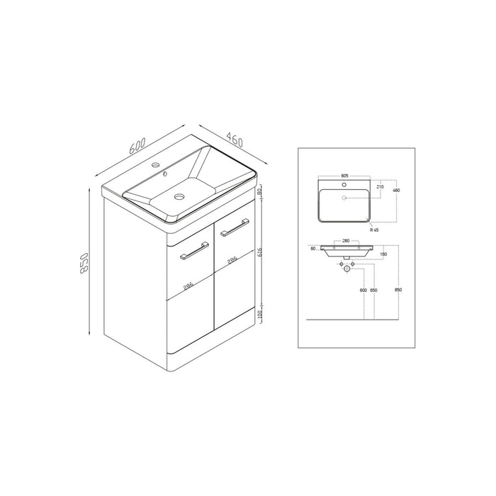 Scudo Rossini 2 Door Floorstanding Vanity Unit with Basin