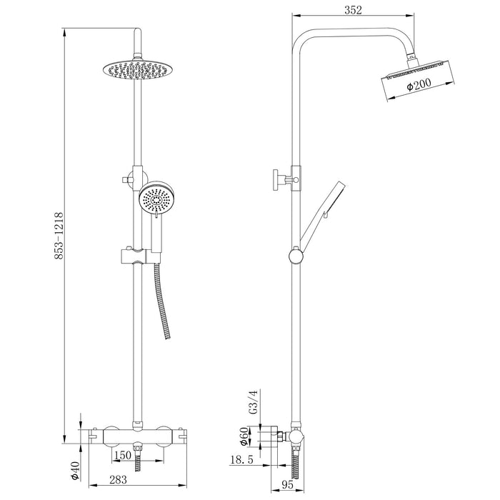 Scudo Middleton Round Thermostatic Rigid Riser Mixer Shower inc. Easy Fix Kit - Matt Black