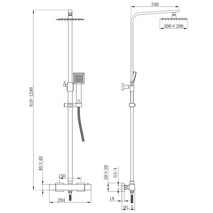Scudo Elliot Square Thermostatic Rigid Riser Mixer Shower inc. Easy Fix Kit