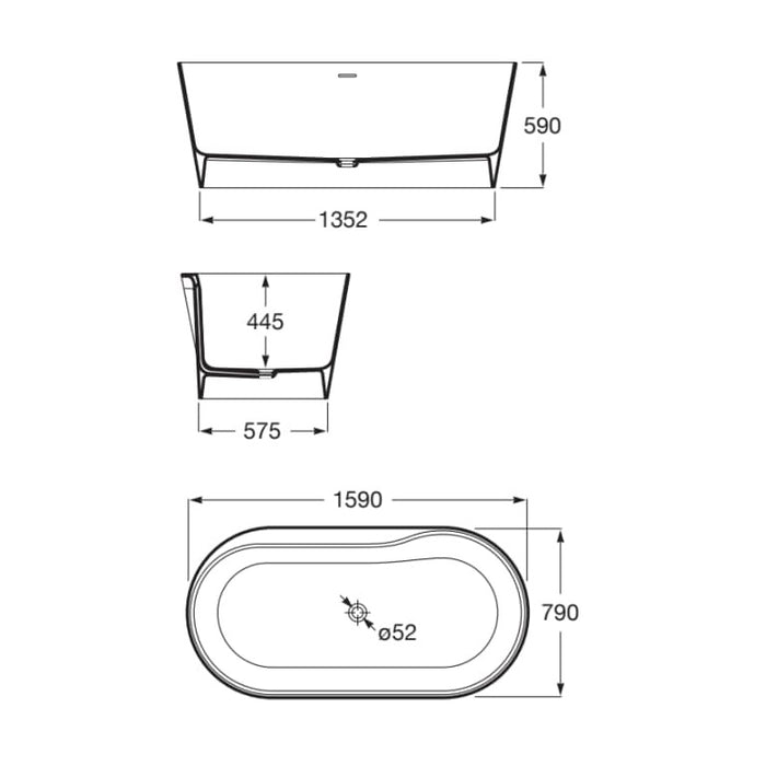 Roca Raina Oval Double Ended Stonex Freestanding Bath with Click Clack Waste & Trap - 1590mm x 790mm