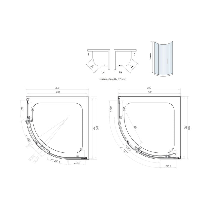 Scudo Korra 6mm Single Door Quadrant Shower Enclosure - Chrome