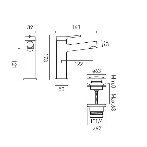 Vado Safari Lever Mono Basin Mixer Tap for Low Pressure System with Universal Waste