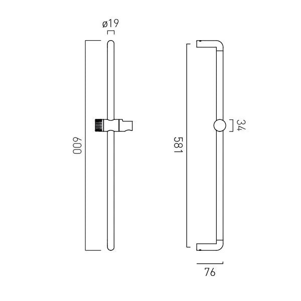 Vado Safari Fluted Leverless Slim Slide Rail & Hose (No Handset Included)