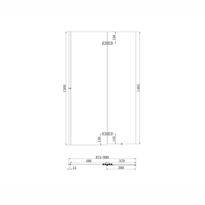 Scudo S6 Square Edge 6mm Pivot Bath Screen including Fixed Panel 900mm