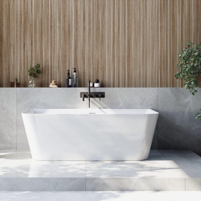 Scudo Porto Back to Wall Double Ended Freestanding Bath - 1700mm x 800mm - Gloss White