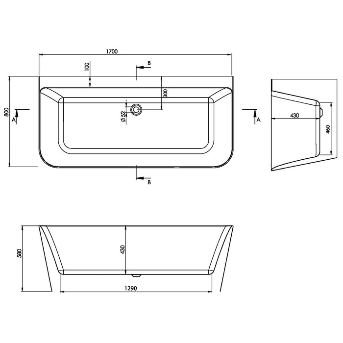 Scudo Porto Back to Wall Double Ended Freestanding Bath - 1700mm x 800mm - Gloss White