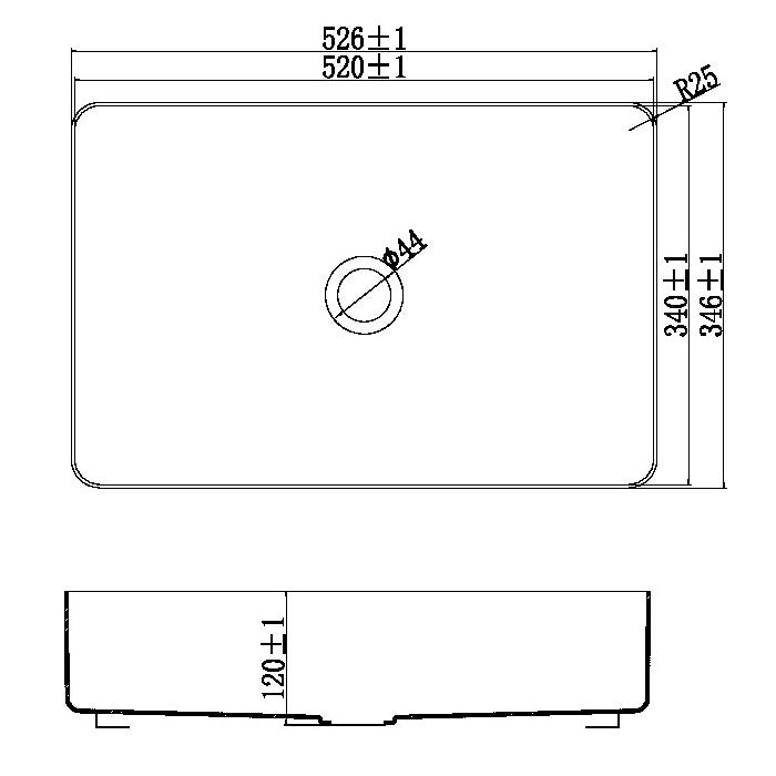 Scudo Core Metal Rectangular Countertop Basin 526mm with Waste