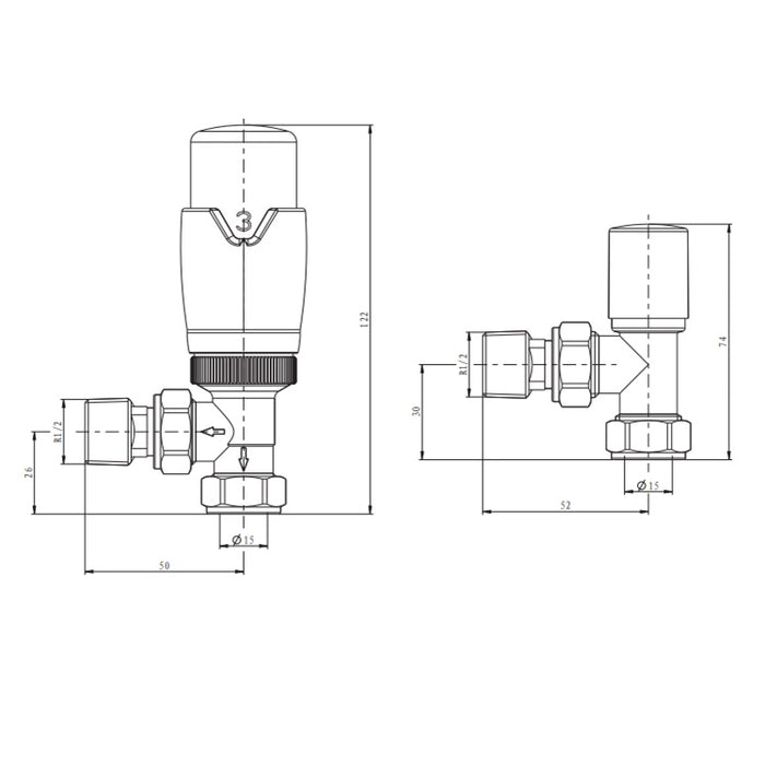 Scudo Angled Designer TRV Radiator Valves (Pair)