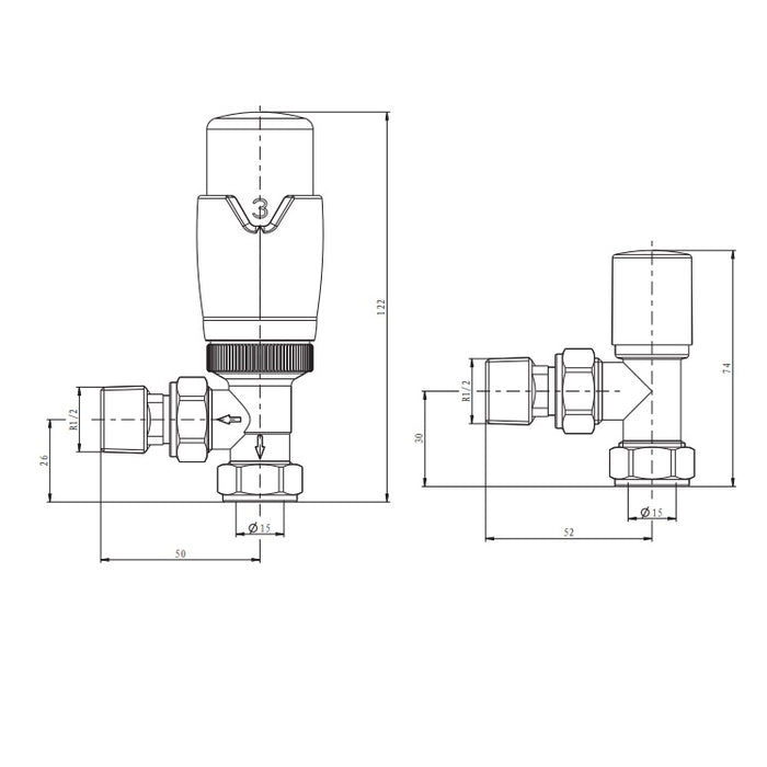 Scudo Corner Designer TRV Radiator Valves (Pair)