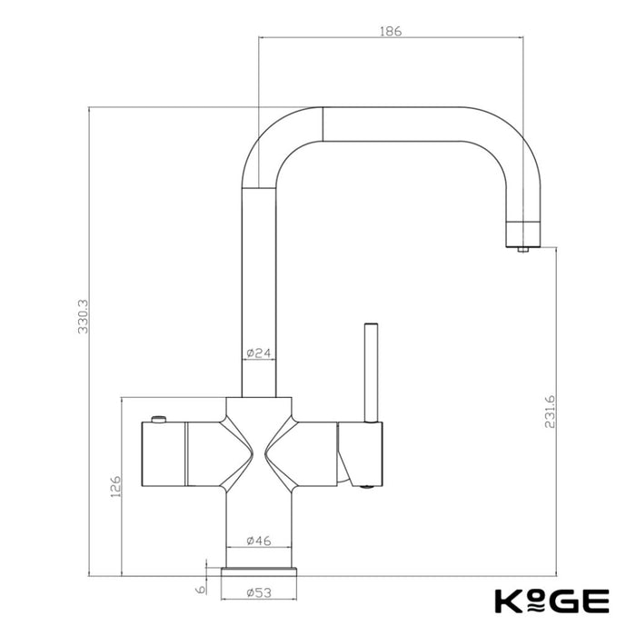 Scudo Koge 3 in 1 Boiling Water Kitchen Tap D Spout with Tank & Filtration Kit