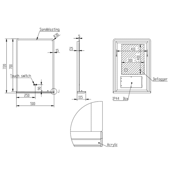 Scudo Charj Rectangular Illuminated LED Mirror with Charging Shelf