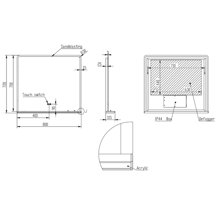 Scudo Charj Rectangular Illuminated LED Mirror with Charging Shelf