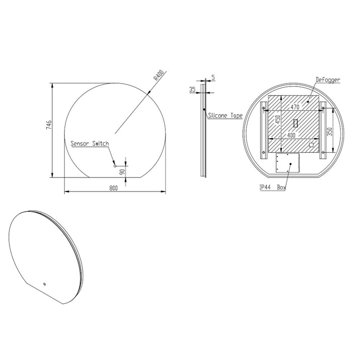 Scudo Alba Semi Circle Illuminated Backlit LED Mirror