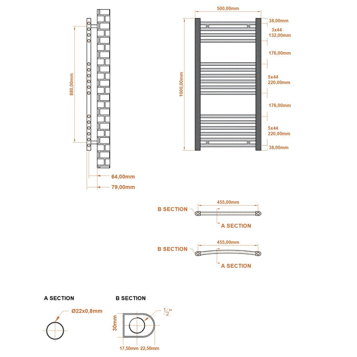 Scudo Strive Straight Heated Towel Rail