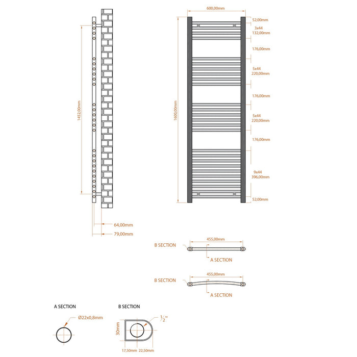 Scudo Strive Straight Heated Towel Rail