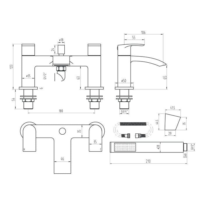 Scudo Belini Bath Shower Mixer Tap with Handset
