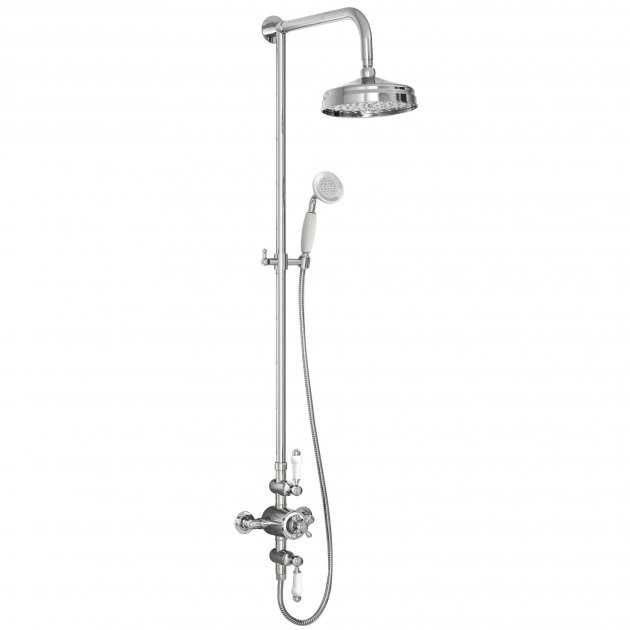 Scudo Traditional Round Rigid Riser Mixer Shower with Fixed Head & Handset - Chrome