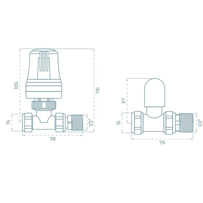 Sonas Thermostatic Straight Radiator Valve and Lockshield Set - Chrome/White