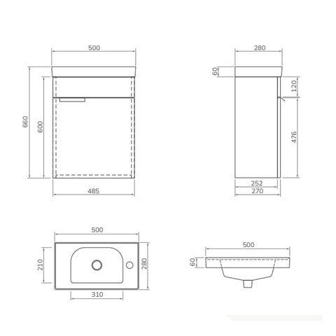 Sonas Stockholm 500mm 1 Door Cloakroom Wall Hung Vanity