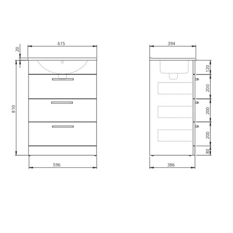 Sonas Belmont 3 Drawer Floorstanding Vanity Unit With Basin