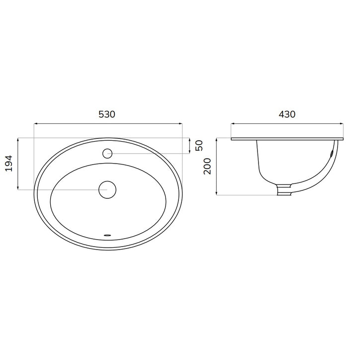 Sonas Select 530mm Oval Inset Vanity Basin - 1 Tap Hole - White