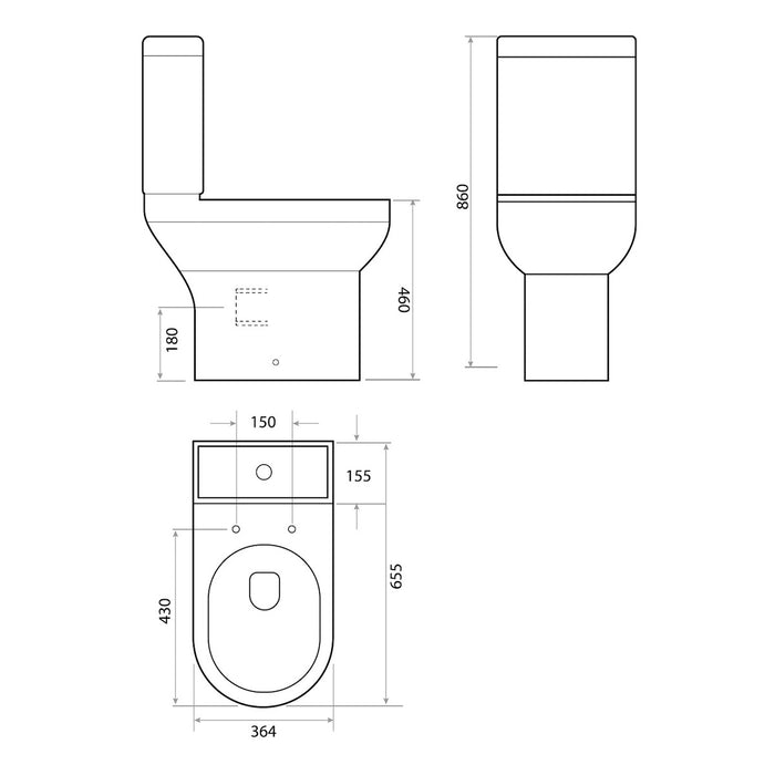 Scudo Spa Rimless Comfort Height Open Back Close Coupled Toilet with Soft Close Seat