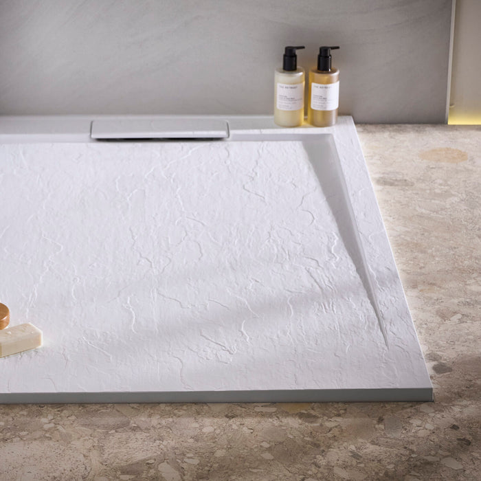Scudo Azura Slate Rectangular Shower Tray with Integrated Waste - Matt White