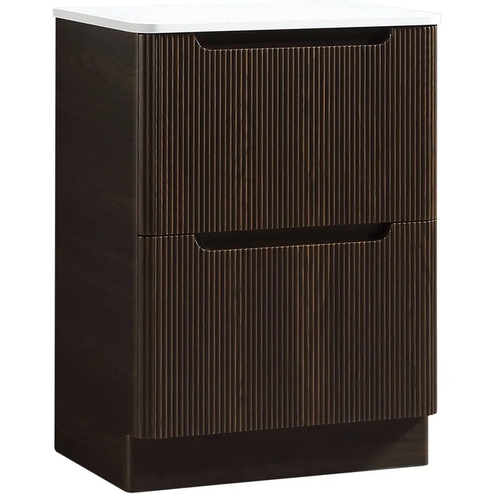 Tailored Monza 600mm 2 Drawer Fluted Floorstanding Vanity Unit with Sintered Stone Countertop