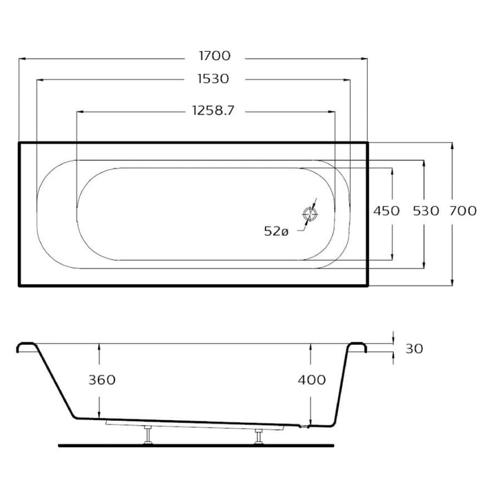 Roca Oslo Single Ended Bath - 1700mm x 700mm