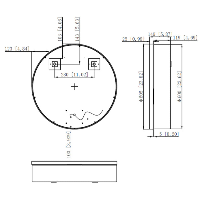 Tailored Monty 600mm Illuminated LED Round Single Sliding Door Mirror Cabinet