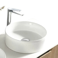 Tailored Flauto Fluted Round Countertop Basin - 375mm Wide - Gloss White