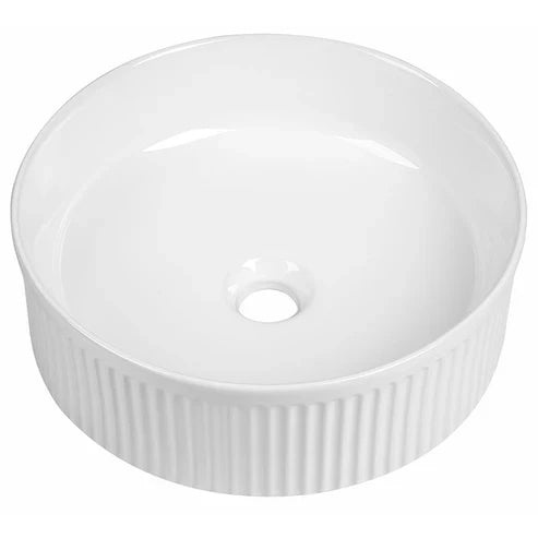 Tailored Flauto Fluted Round Countertop Basin - 375mm Wide - Gloss White