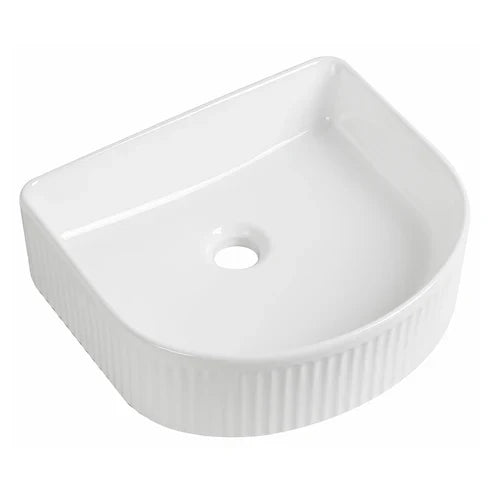 Tailored Flauto Fluted D-Shaped Countertop Basin - 405mm Wide - Gloss White
