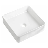 Tailored Flauto Fluted Square Countertop Basin - 405mm Wide - Gloss White