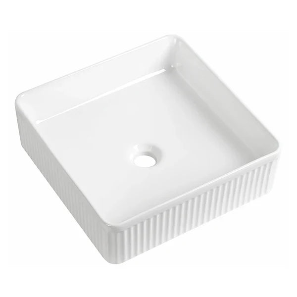 Tailored Flauto Fluted Square Countertop Basin - 405mm Wide - Gloss White