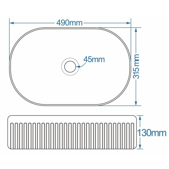 Tailored Flauto Fluted Oval Countertop Basin - 490mm Wide - Gloss White