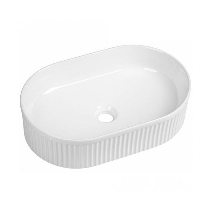Tailored Flauto Fluted Oval Countertop Basin - 490mm Wide - Gloss White