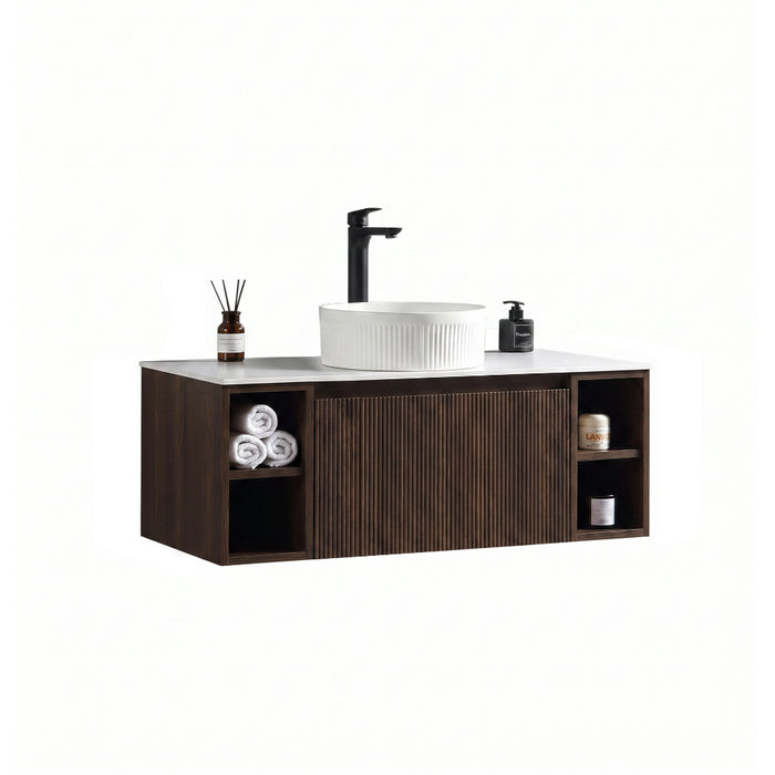 Tailored Flauto 1 Drawer Wall Hung Vanity Unit with 2 Side Storage Boxes & Sintered Stone Countertop