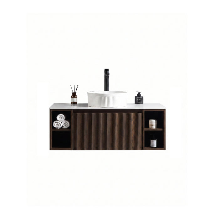Tailored Flauto 1 Drawer Wall Hung Vanity Unit with 2 Side Storage Boxes & Sintered Stone Countertop