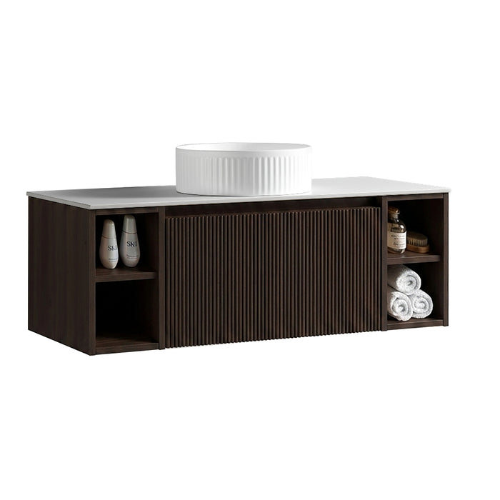 Tailored Flauto 1 Drawer Wall Hung Vanity Unit with 2 Side Storage Boxes & Sintered Stone Countertop